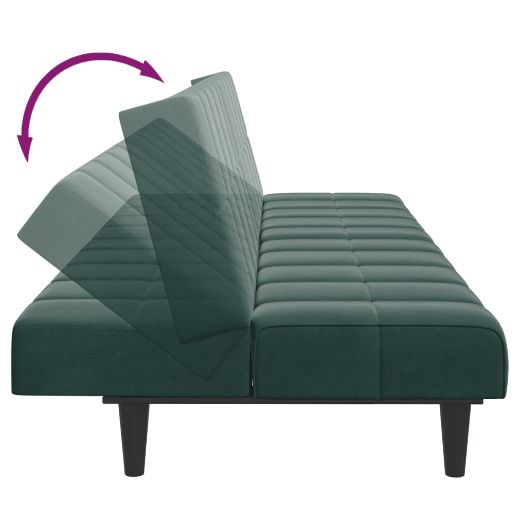 Sofá-cama 2 lugares c/ apoio de pés veludo verde-escuro