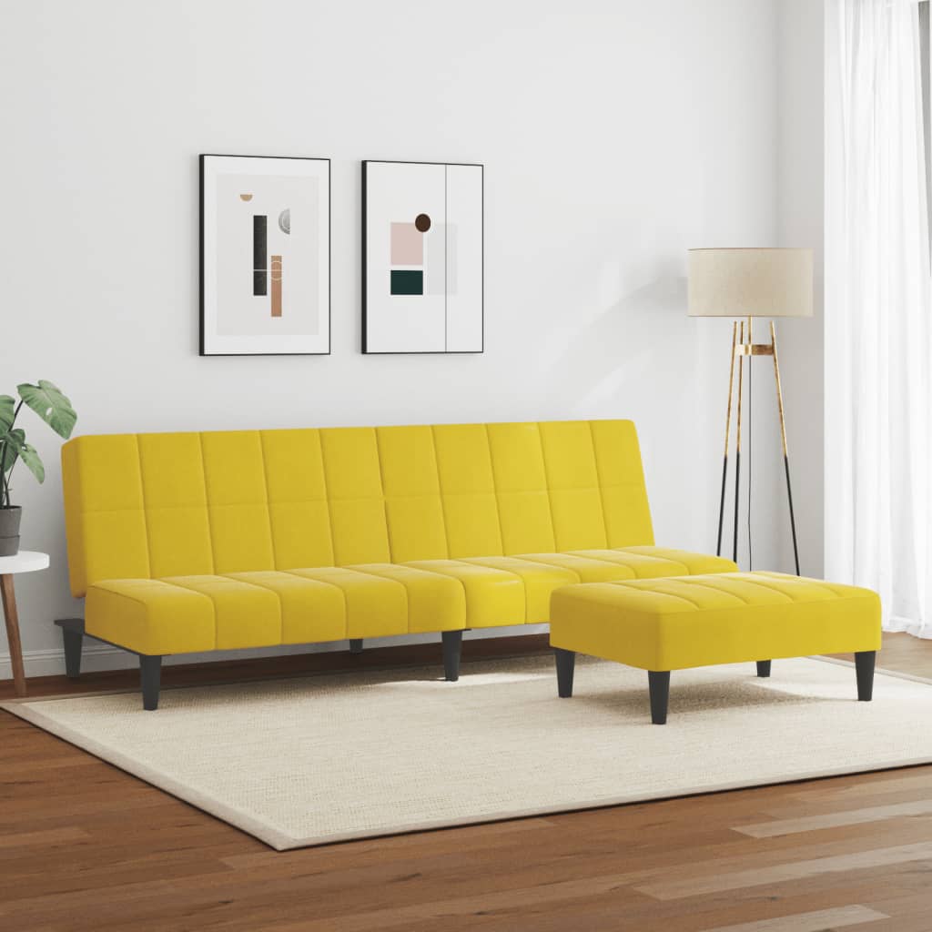 Sofá-cama 2 lugares c/ apoio de pés veludo amarelo