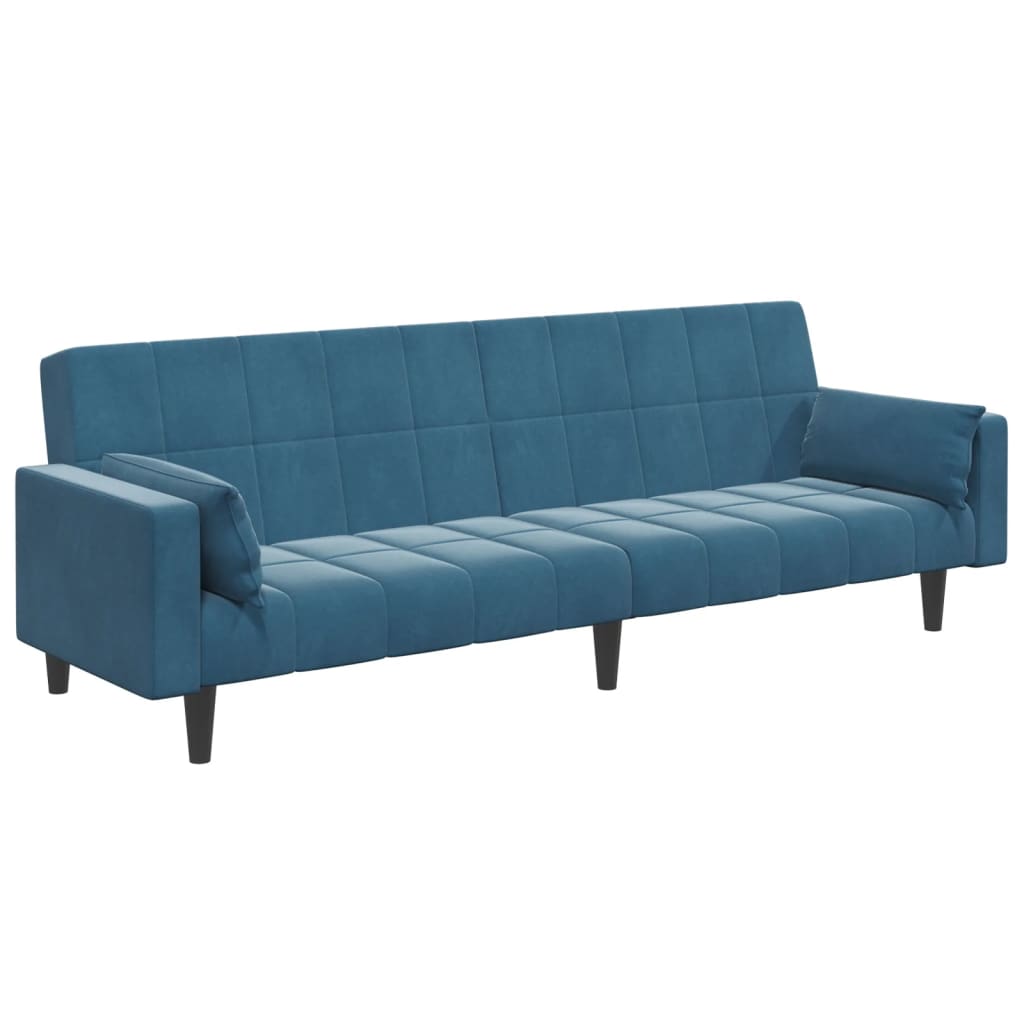 Sofá-cama 2 lugares c/ apoio de pés veludo azul