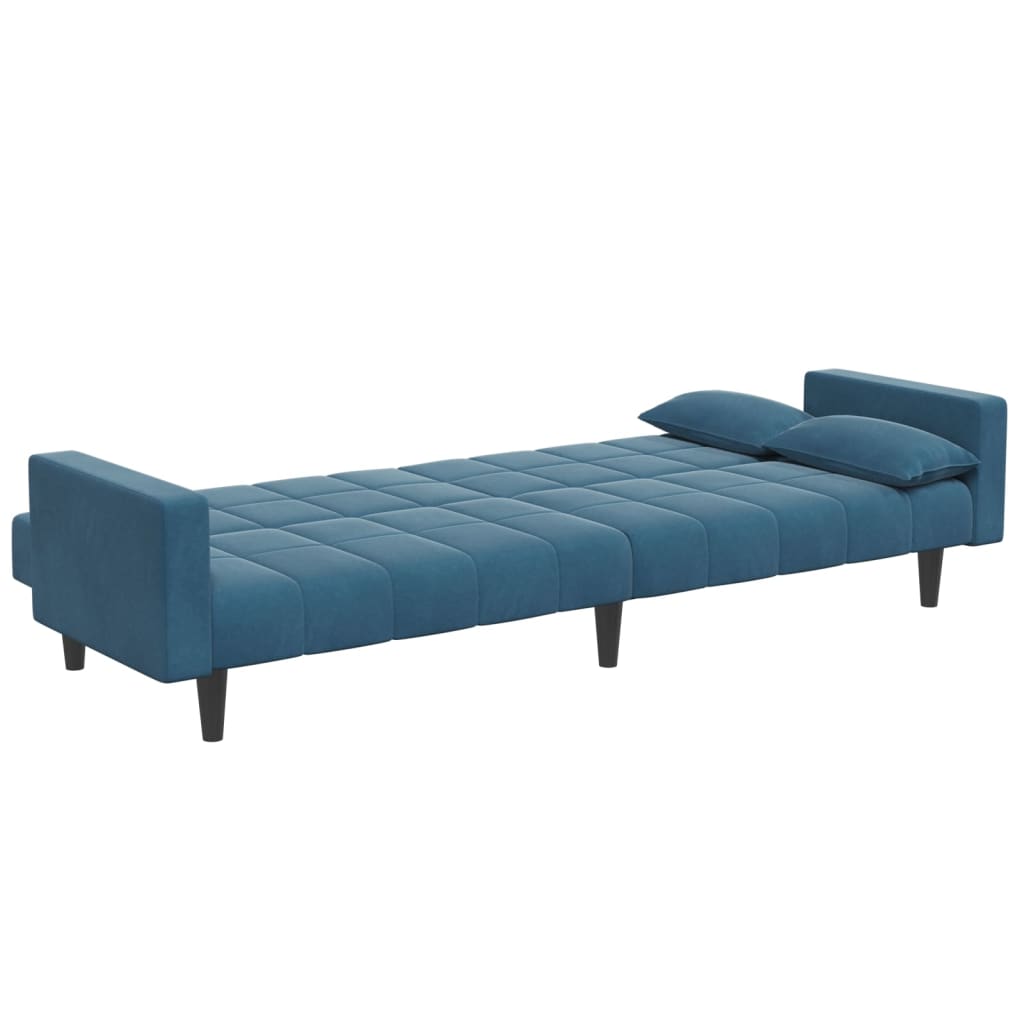 Sofá-cama 2 lugares c/ apoio de pés veludo azul