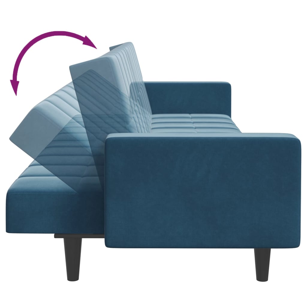 Sofá-cama 2 lugares c/ apoio de pés veludo azul