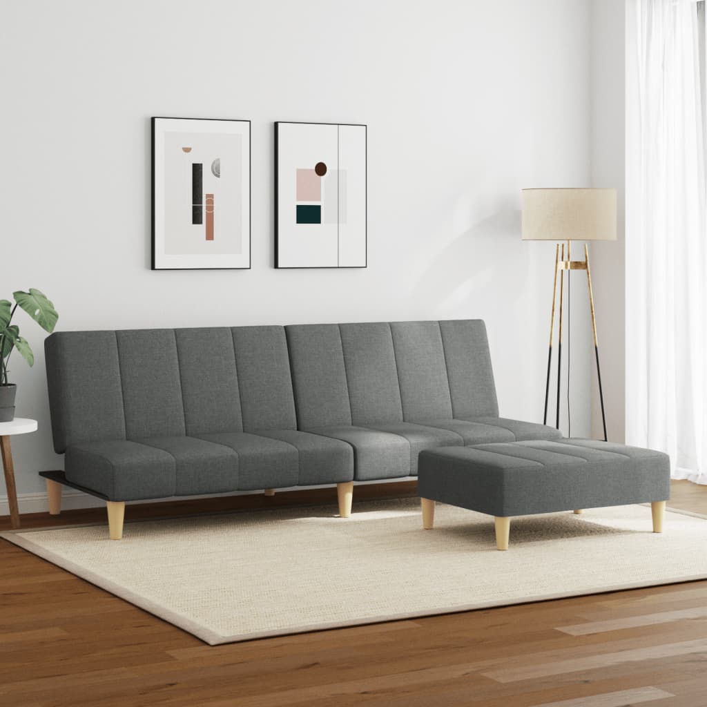 Sofá-cama de 2 lugares c/ apoio de pés tecido cinzento-escuro