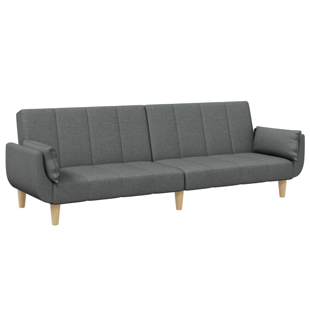 Sofá-cama de 2 lugares c/ apoio de pés tecido cinzento-escuro