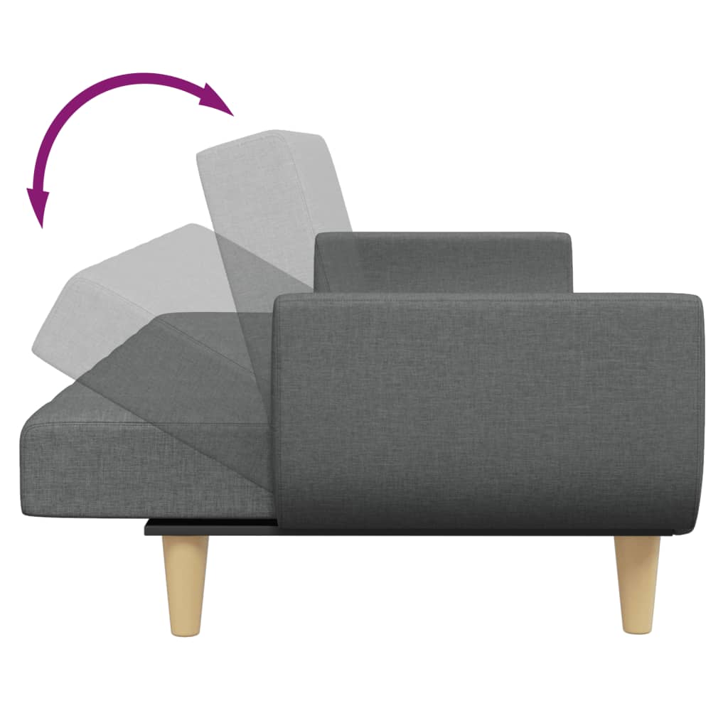 Sofá-cama de 2 lugares c/ apoio de pés tecido cinzento-escuro