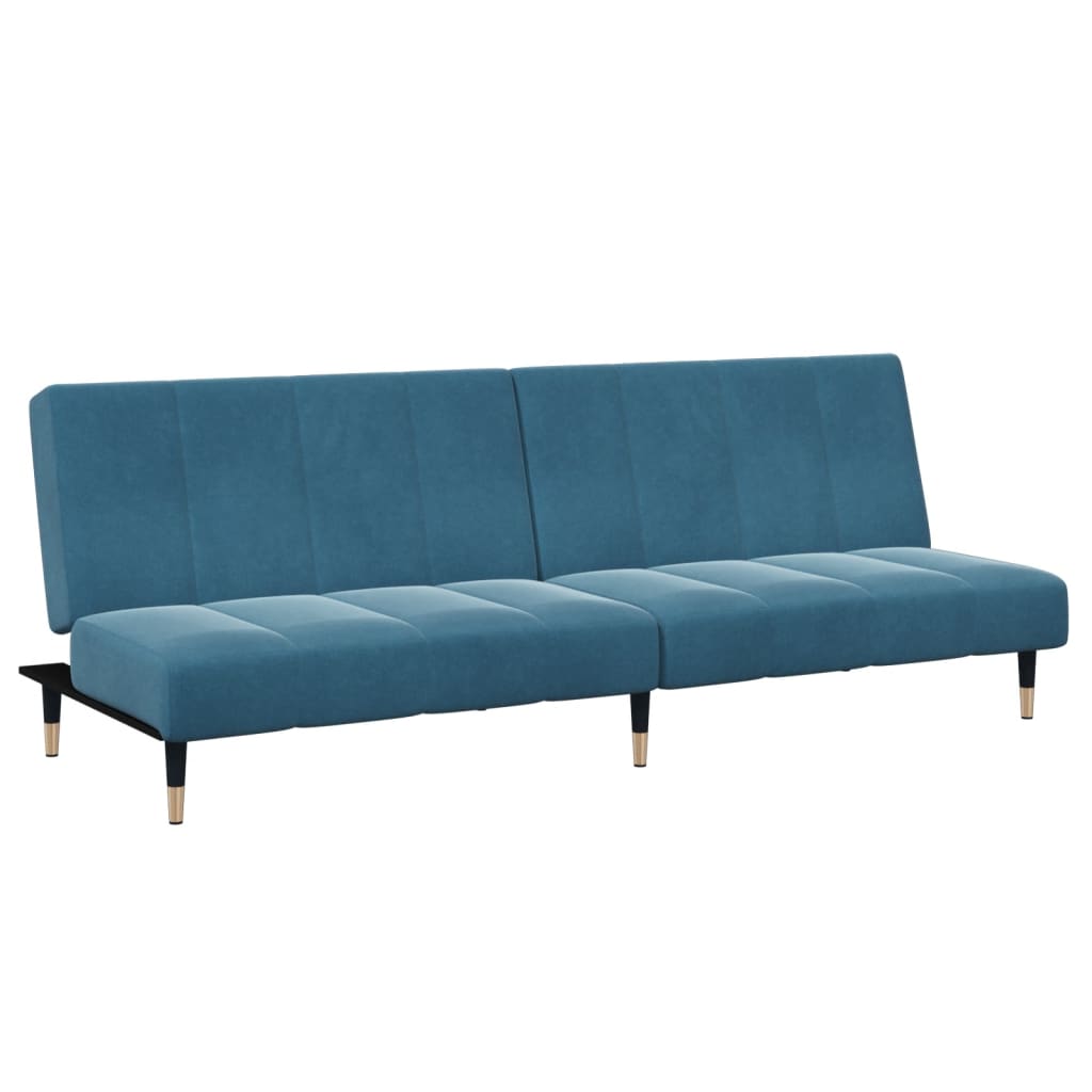 Sofá-cama 2 lugares c/ apoio de pés veludo azul