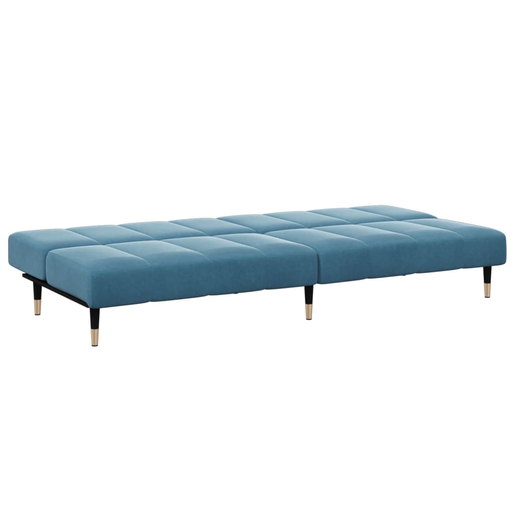 Sofá-cama 2 lugares c/ apoio de pés veludo azul