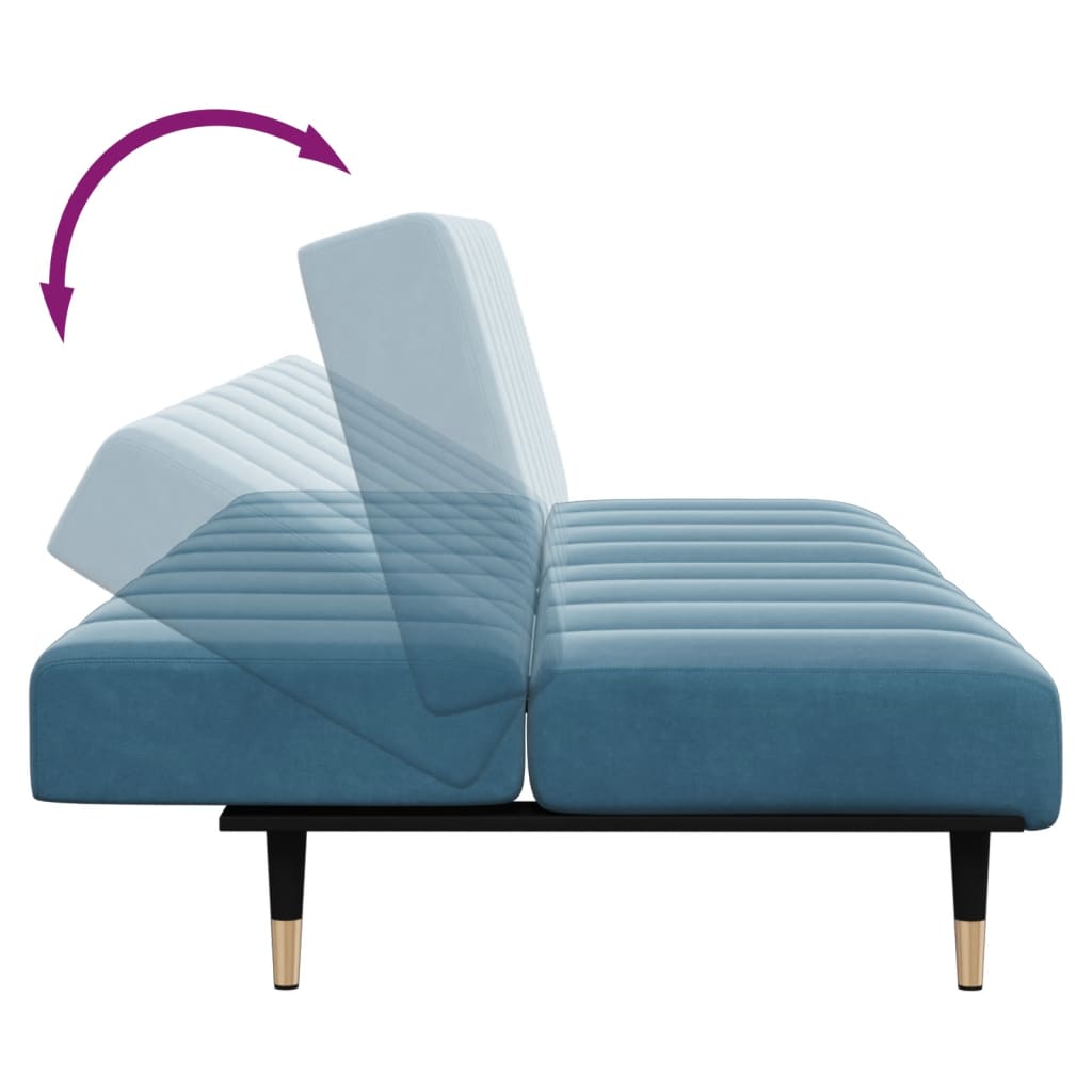Sofá-cama 2 lugares c/ apoio de pés veludo azul