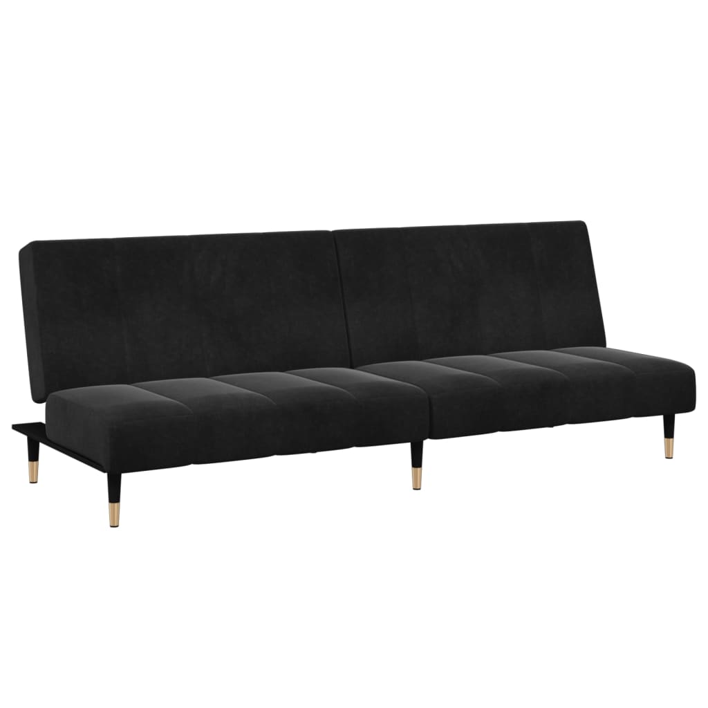 Sofá-cama 2 lugares c/ apoio de pés veludo preto