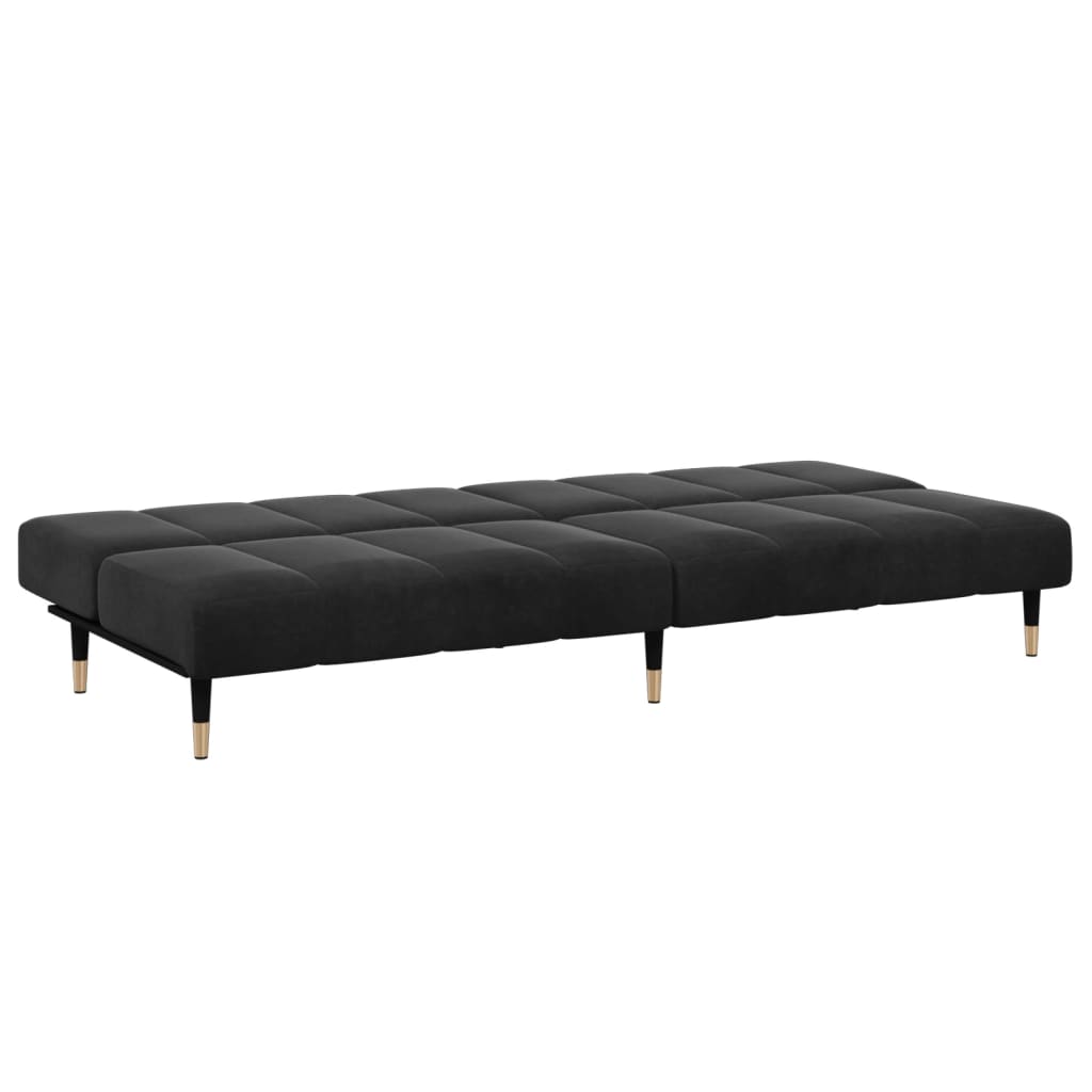 Sofá-cama 2 lugares c/ apoio de pés veludo preto