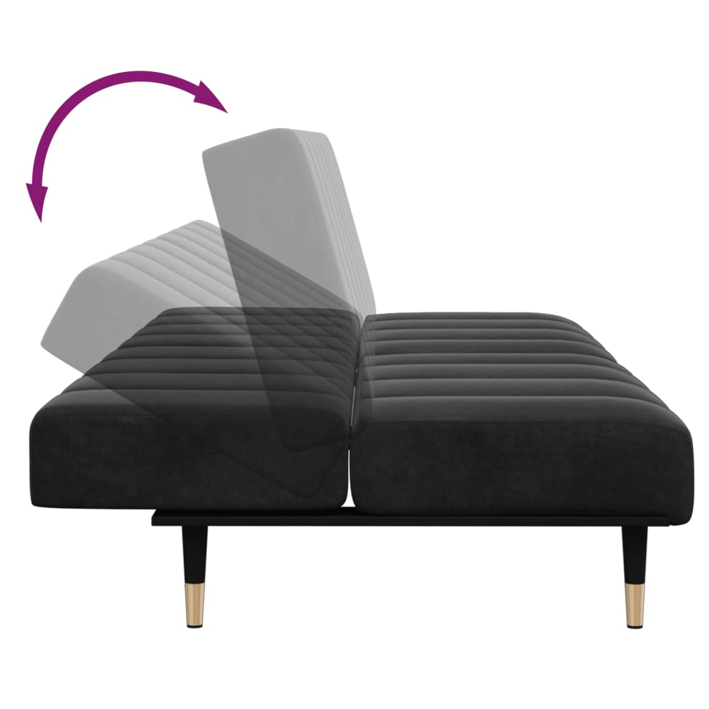 Sofá-cama 2 lugares c/ apoio de pés veludo preto