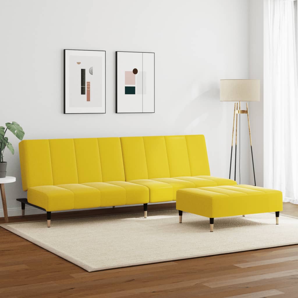 Sofá-cama 2 lugares c/ apoio de pés veludo amarelo