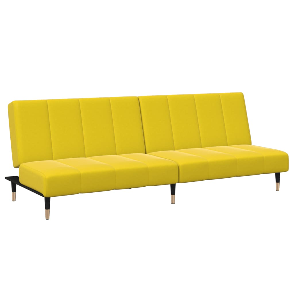 Sofá-cama 2 lugares c/ apoio de pés veludo amarelo