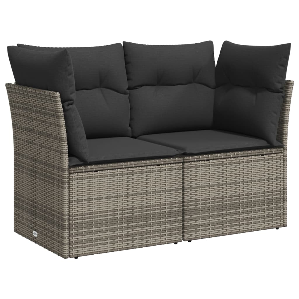 10 pcs conjunto sofás de jardim c/ almofadões vime PE cinzento