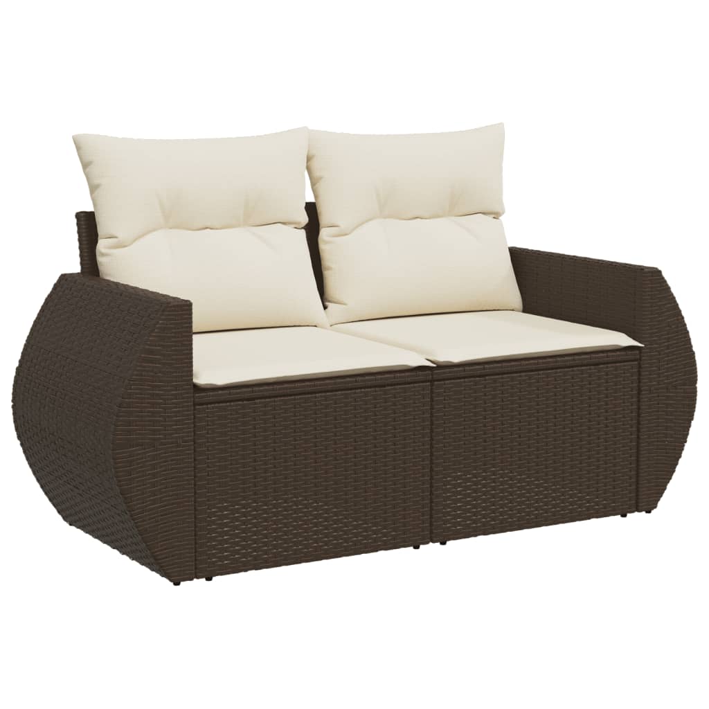 8 pcs conjunto sofás de jardim c/ almofadões vime PE castanho