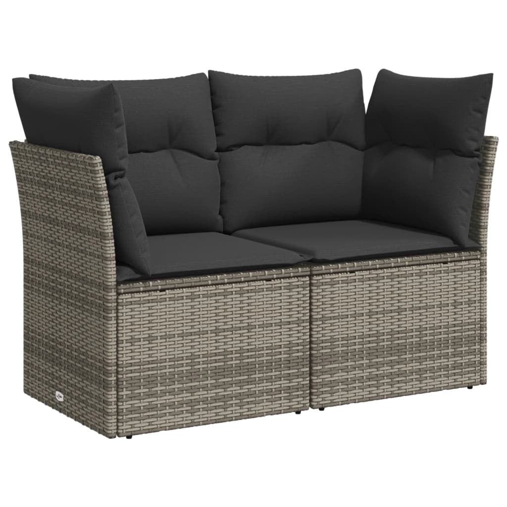 10 pcs conjunto sofás de jardim c/ almofadões vime PE cinzento
