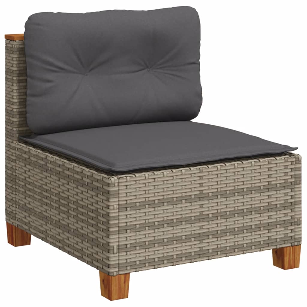 10 pcs conjunto sofás de jardim c/ almofadões vime PE cinzento