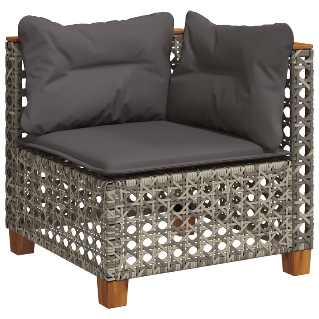 10 pcs conjunto sofás de jardim c/ almofadões vime PE cinzento