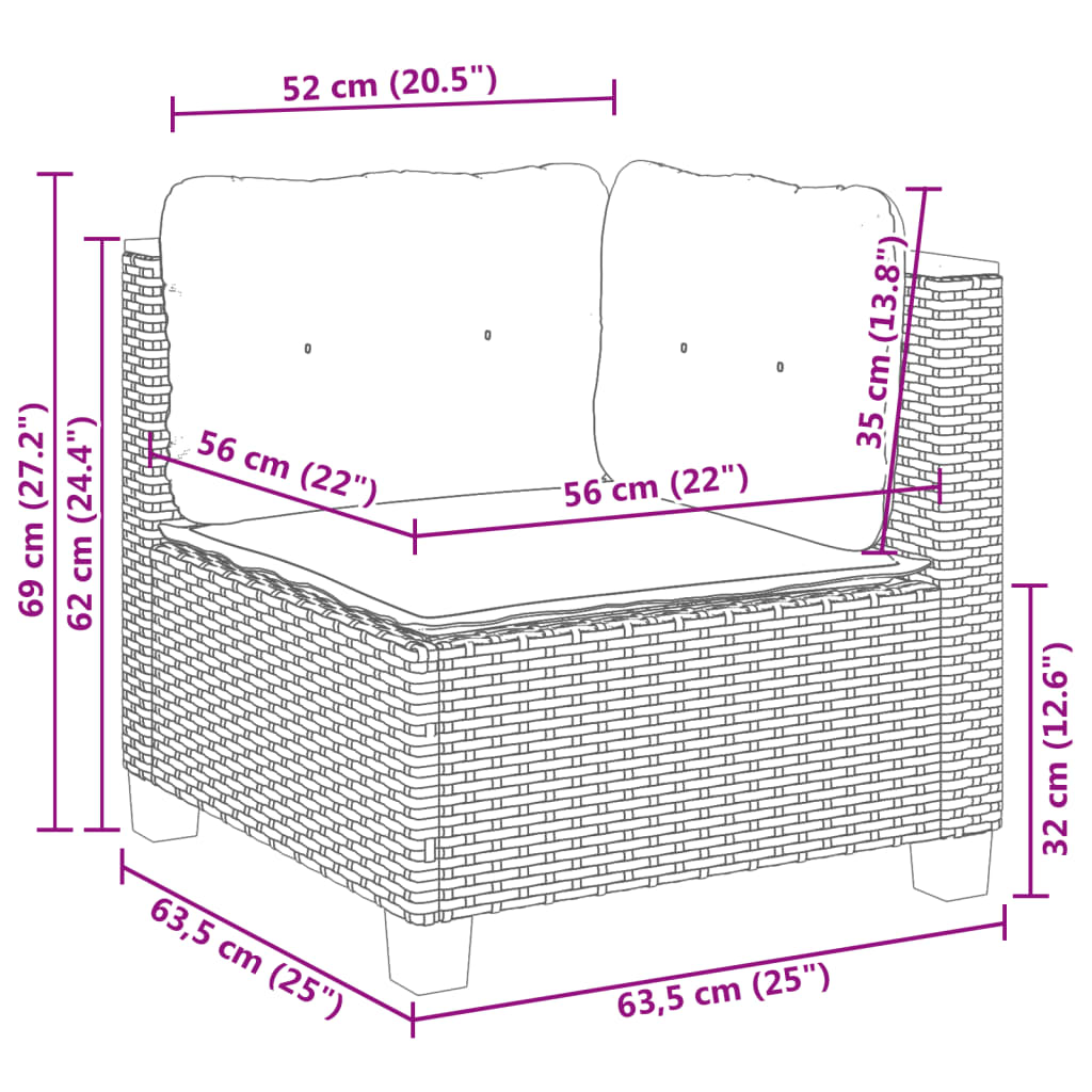 10 pcs conjunto de sofás p/ jardim com almofadões vime PE bege