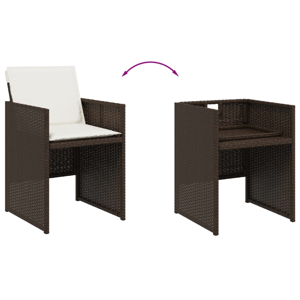 7 pcs conjunto jantar p/ jardim c/ almofadões vime PE castanho