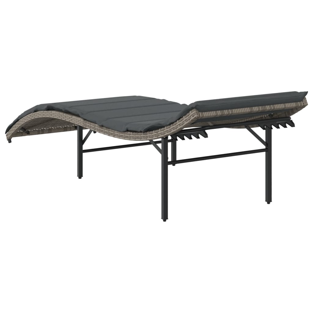 Sun loungers with cushions 2 pcs PE rattan grey