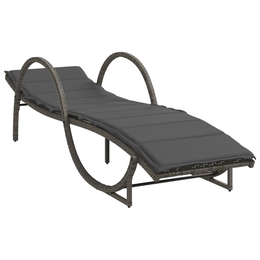 Sun loungers with cushions 2 pcs PE rattan grey