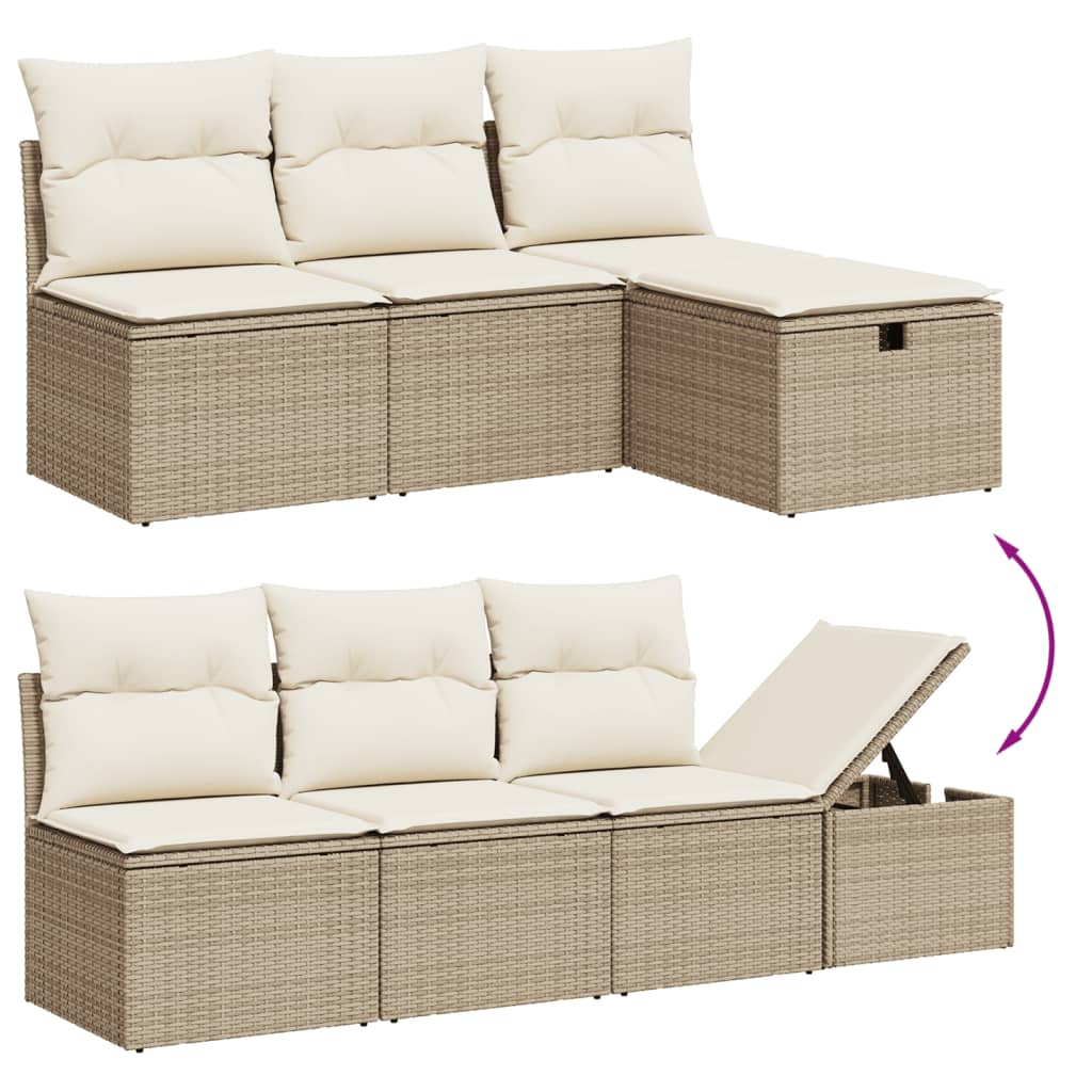 7 pcs conjunto de sofás p/ jardim com almofadões vime PE bege