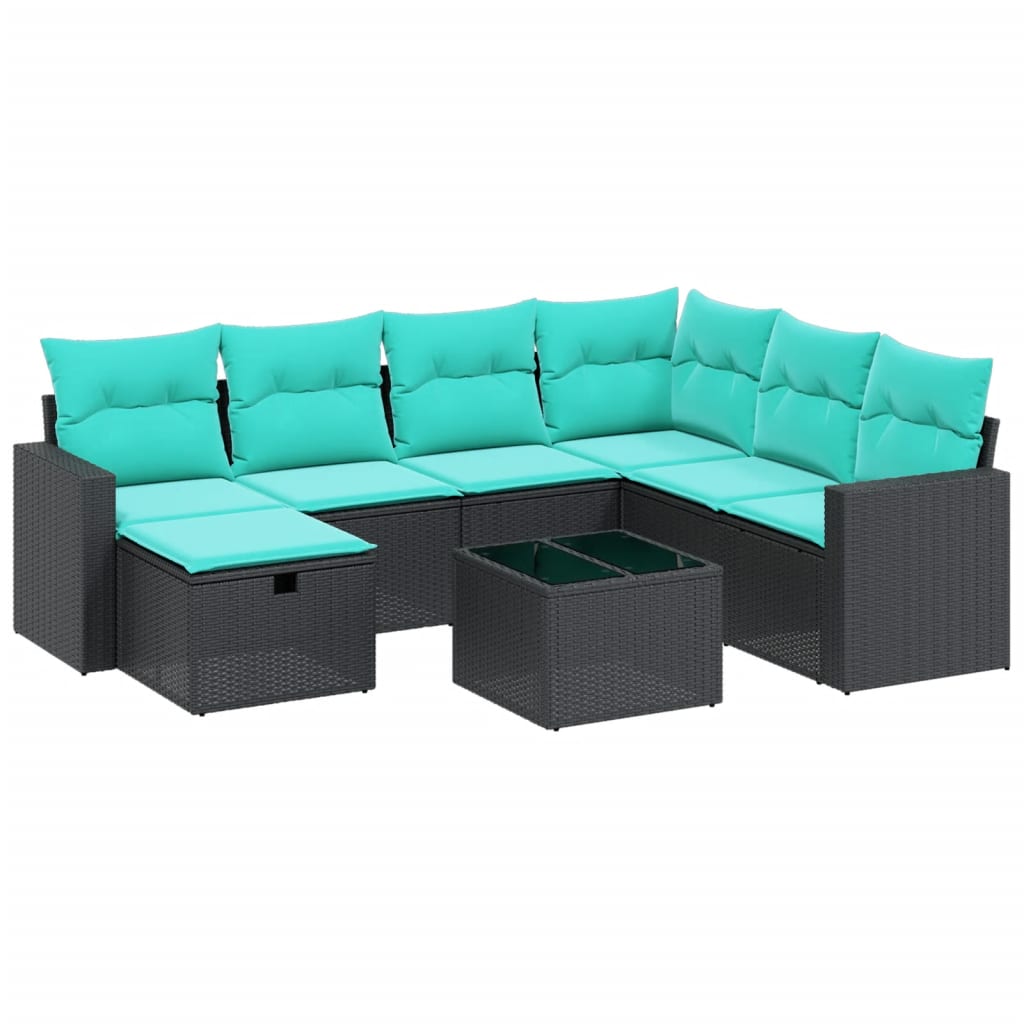 7 pcs conjunto de sofás p/ jardim com almofadões vime PE bege