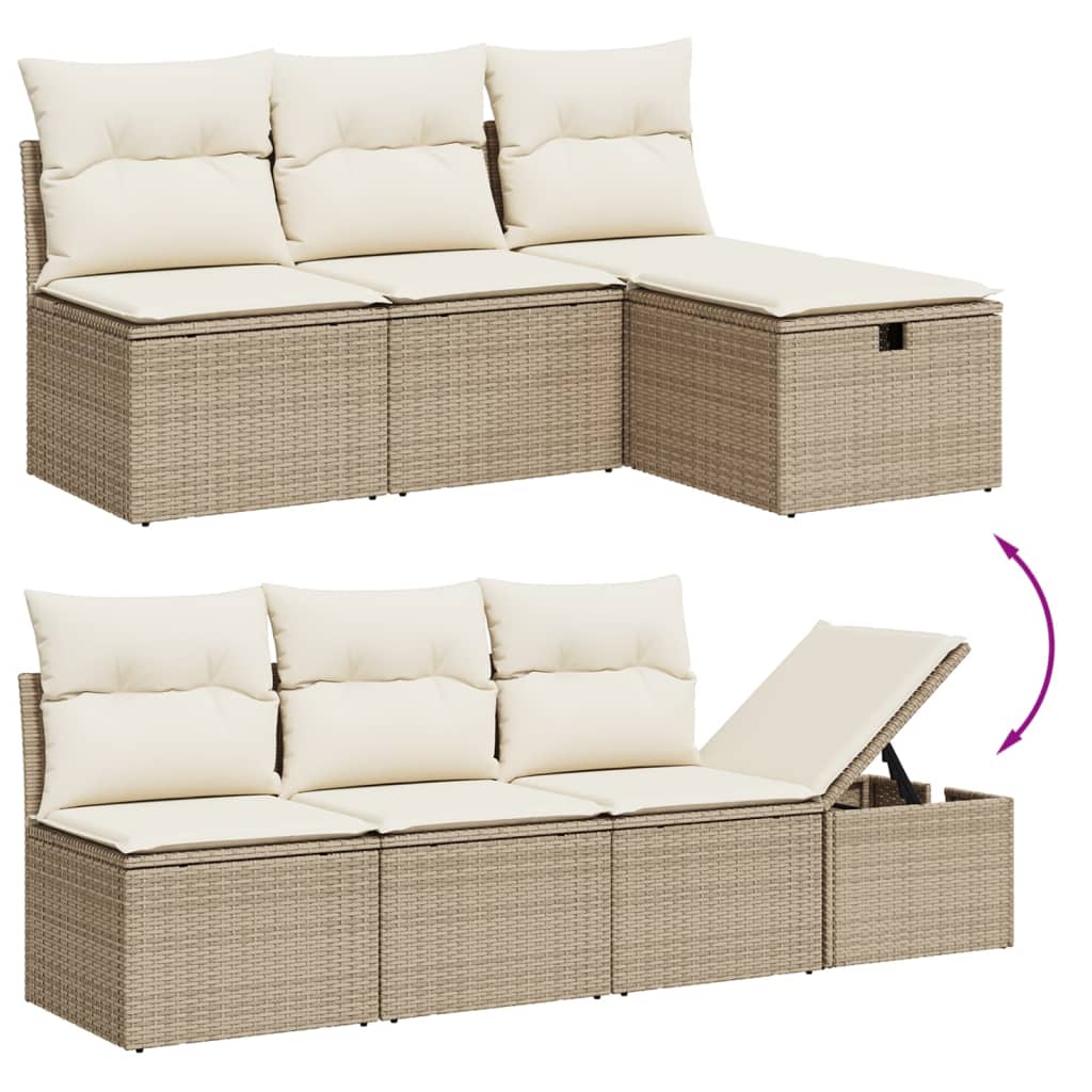 7 pcs conjunto de sofás p/ jardim com almofadões vime PE bege