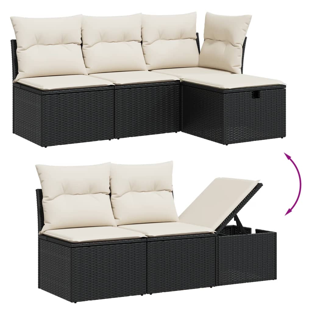 10 pcs conjunto sofás de jardim c/ almofadões vime PE preto