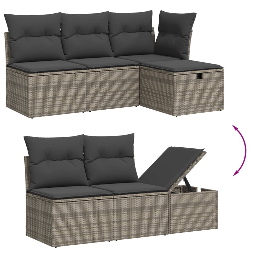 10 pcs conjunto sofás de jardim c/ almofadões vime PE cinzento