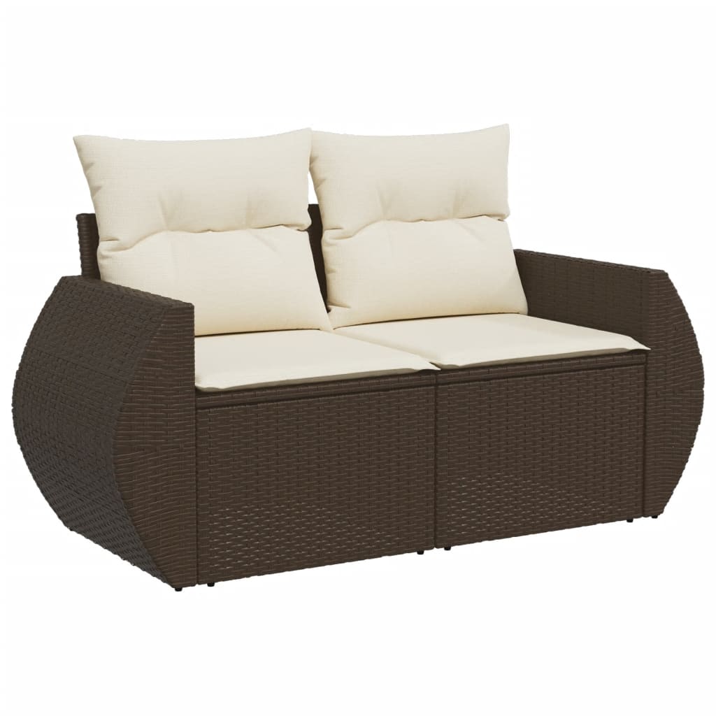 8 pcs conjunto sofás de jardim c/ almofadões vime PE castanho