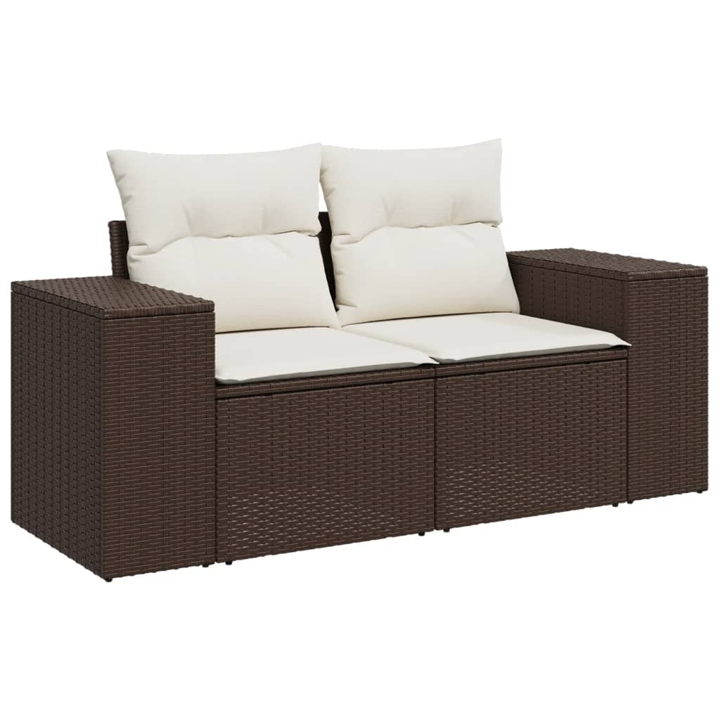 8 pcs conjunto sofás de jardim c/ almofadões vime PE castanho