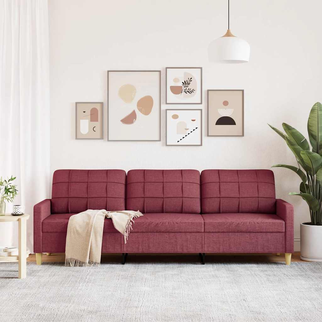 3-seater sofa in 210 cm red fabric