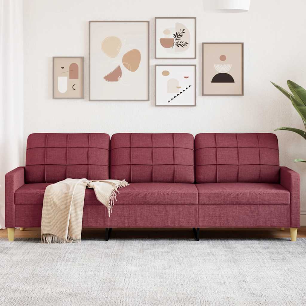 3-seater sofa in 210 cm red fabric