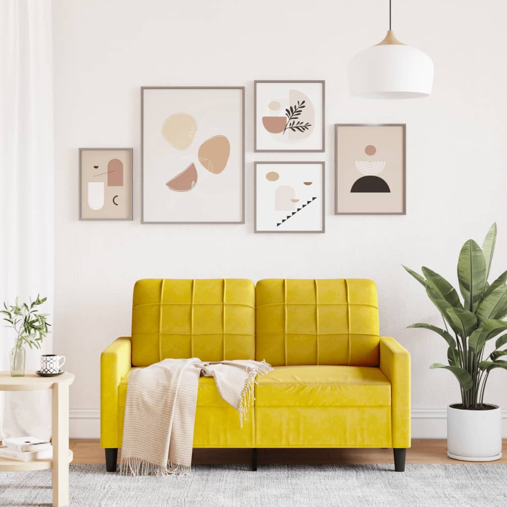 2-seater velvet sofa 120 cm yellow