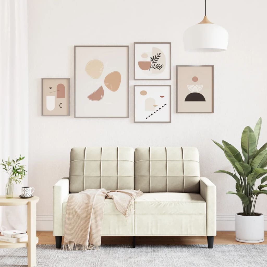 Sofá de 2 lugares veludo 120 cm cor creme