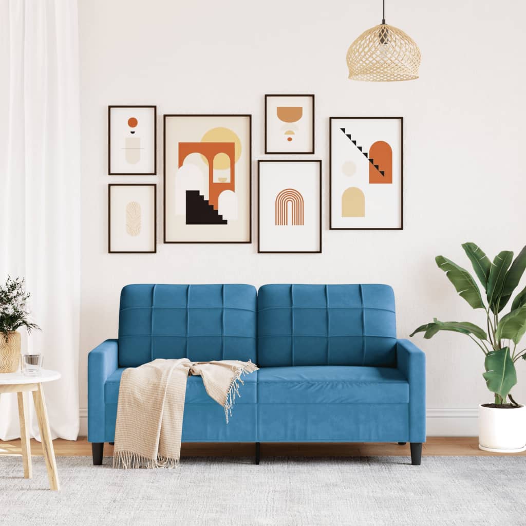 2-seater velvet sofa 140 cm blue