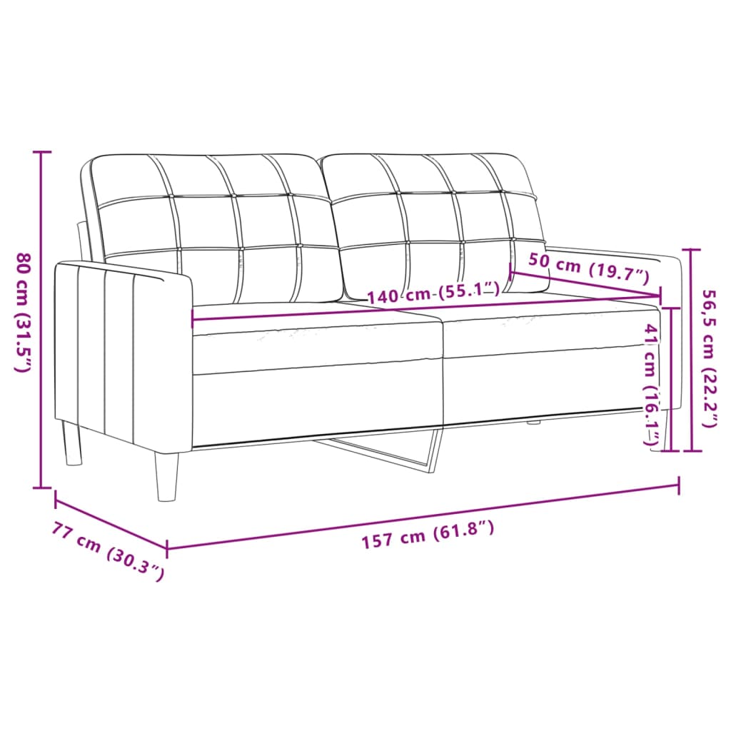 2-seater velvet sofa 140 cm blue