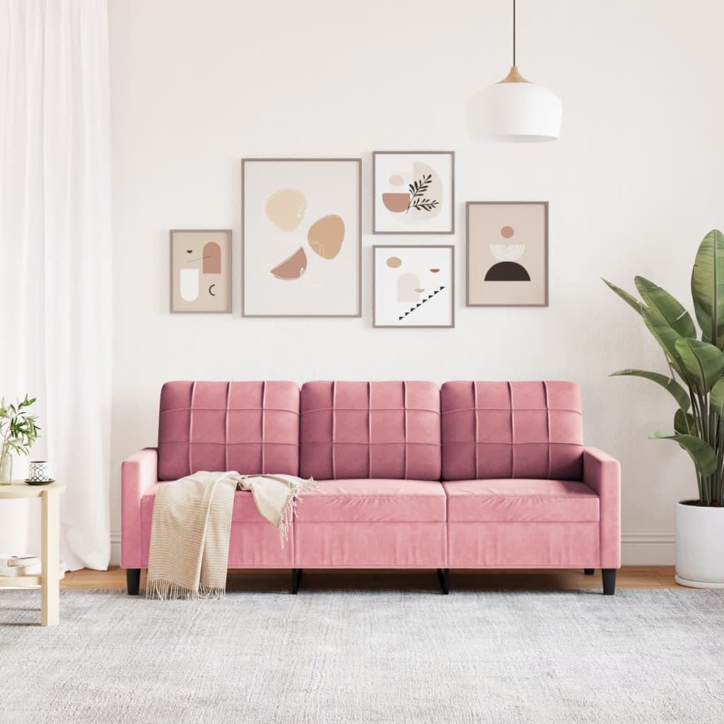 3-seater sofa 180 cm pink velvet
