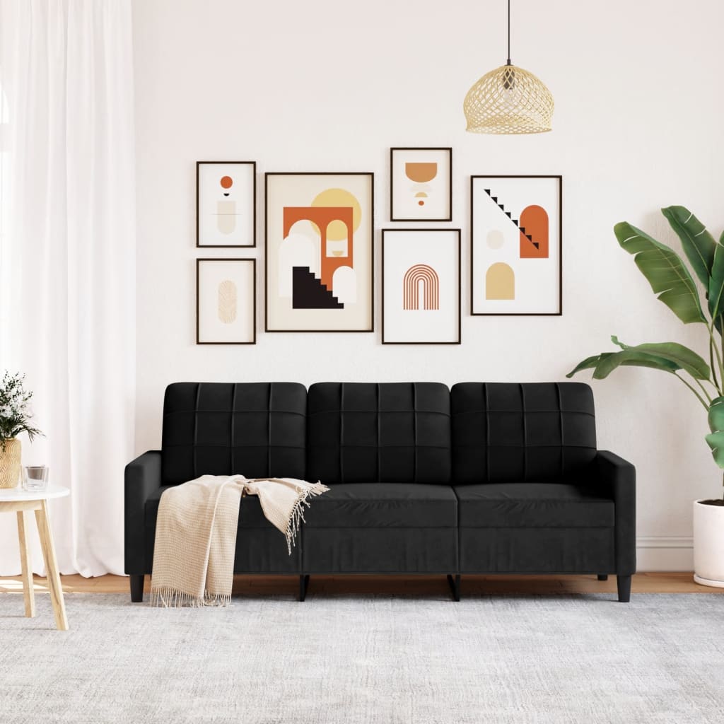 3-seater sofa 180 cm black velvet