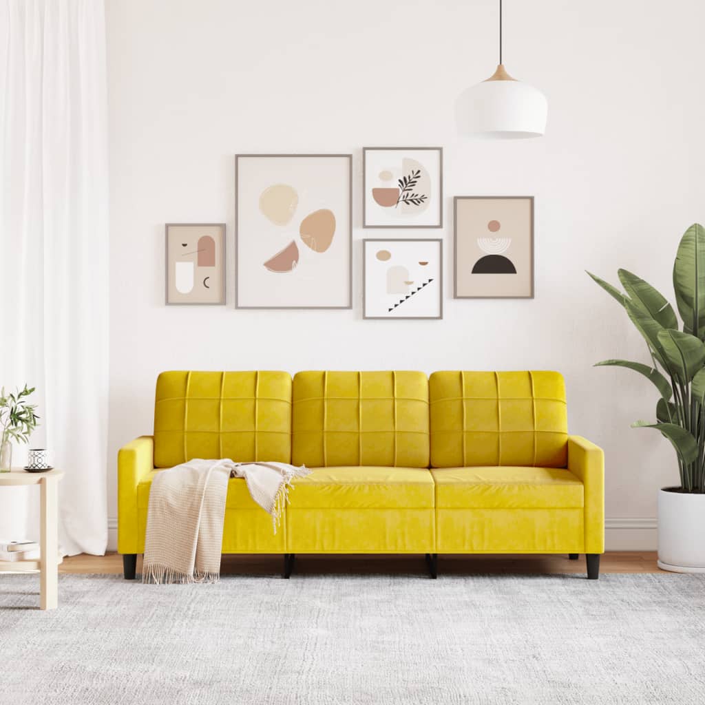 3-seater sofa 180 cm yellow velvet