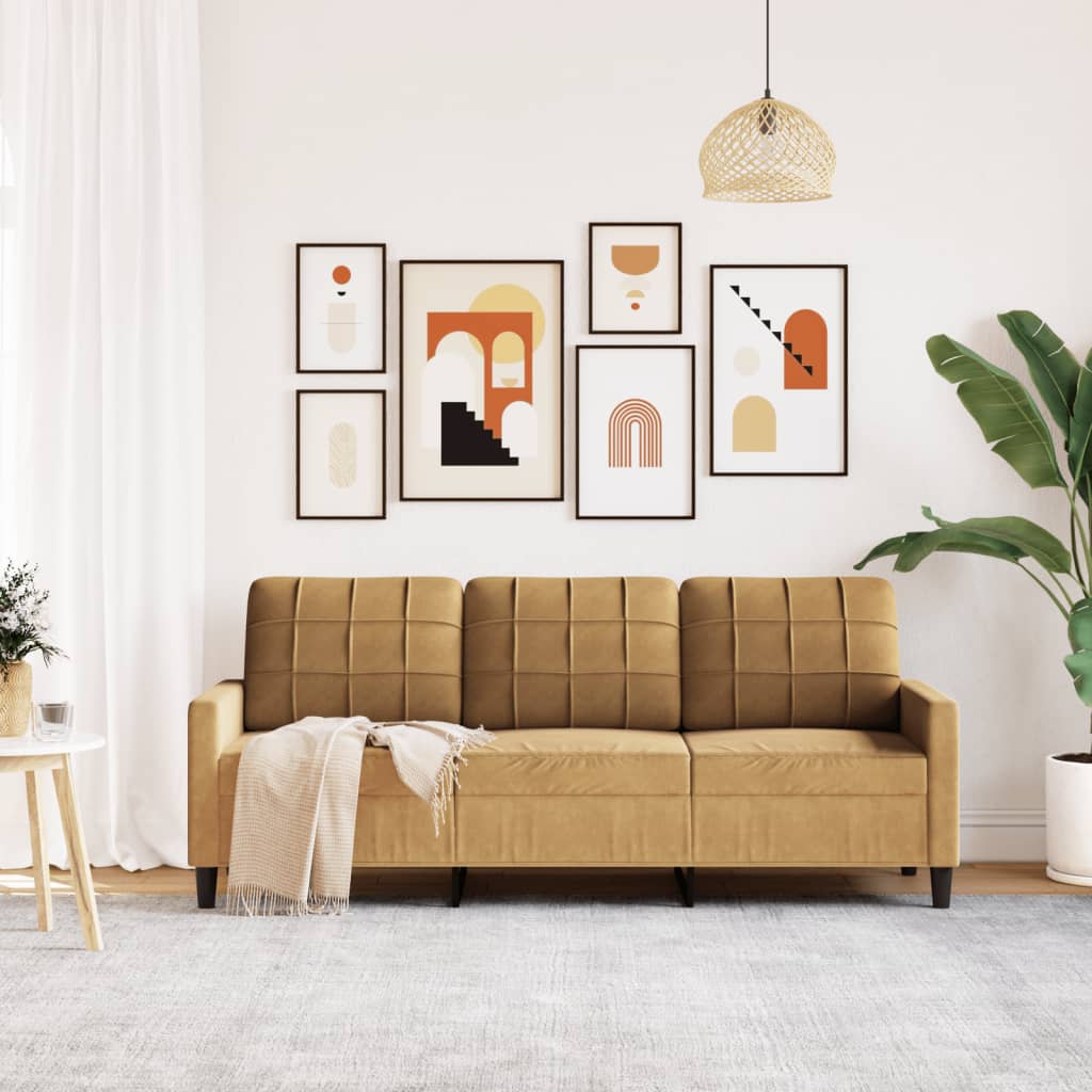 3-seater sofa 180 cm brown velvet