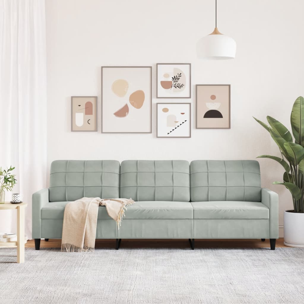 3-seater sofa 210 cm light grey velvet