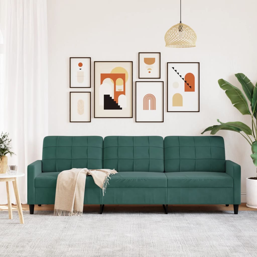 3-seater sofa 210 cm dark green velvet
