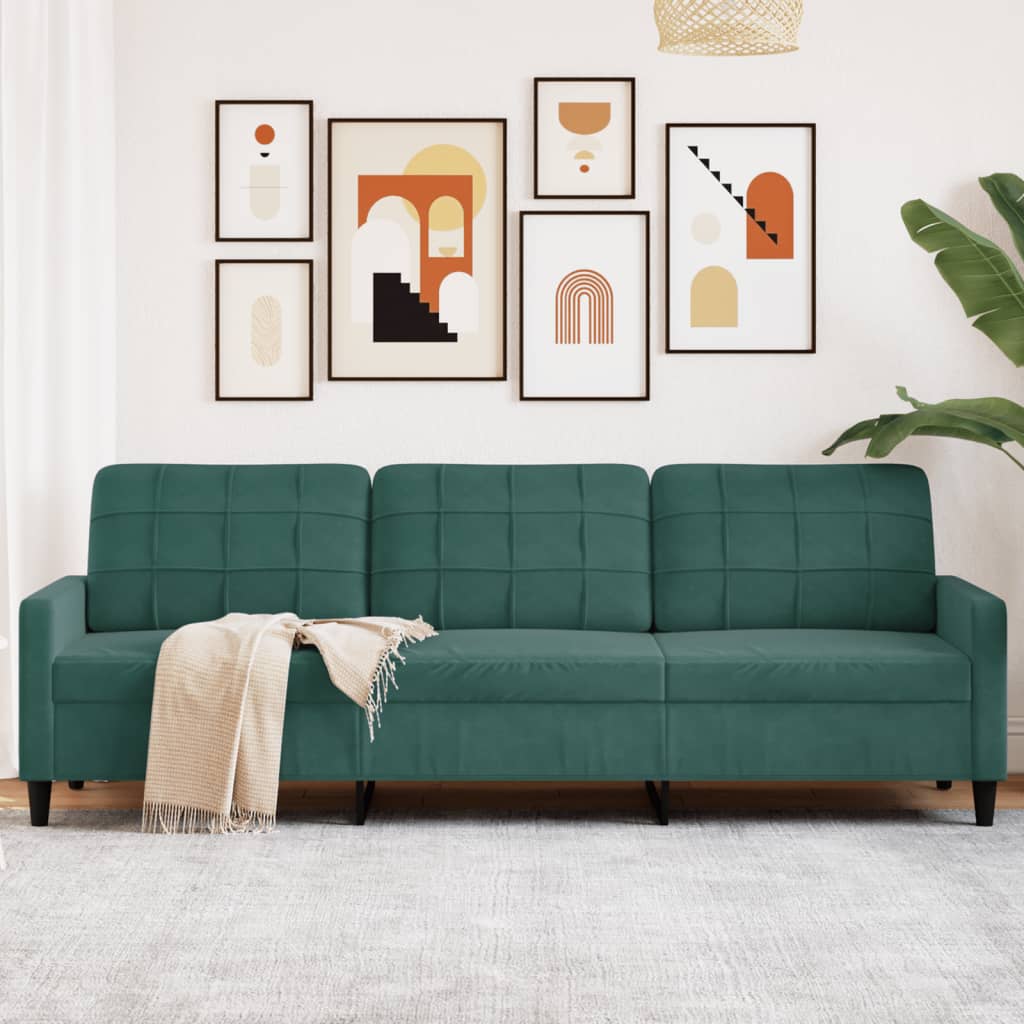 3-seater sofa 210 cm dark green velvet
