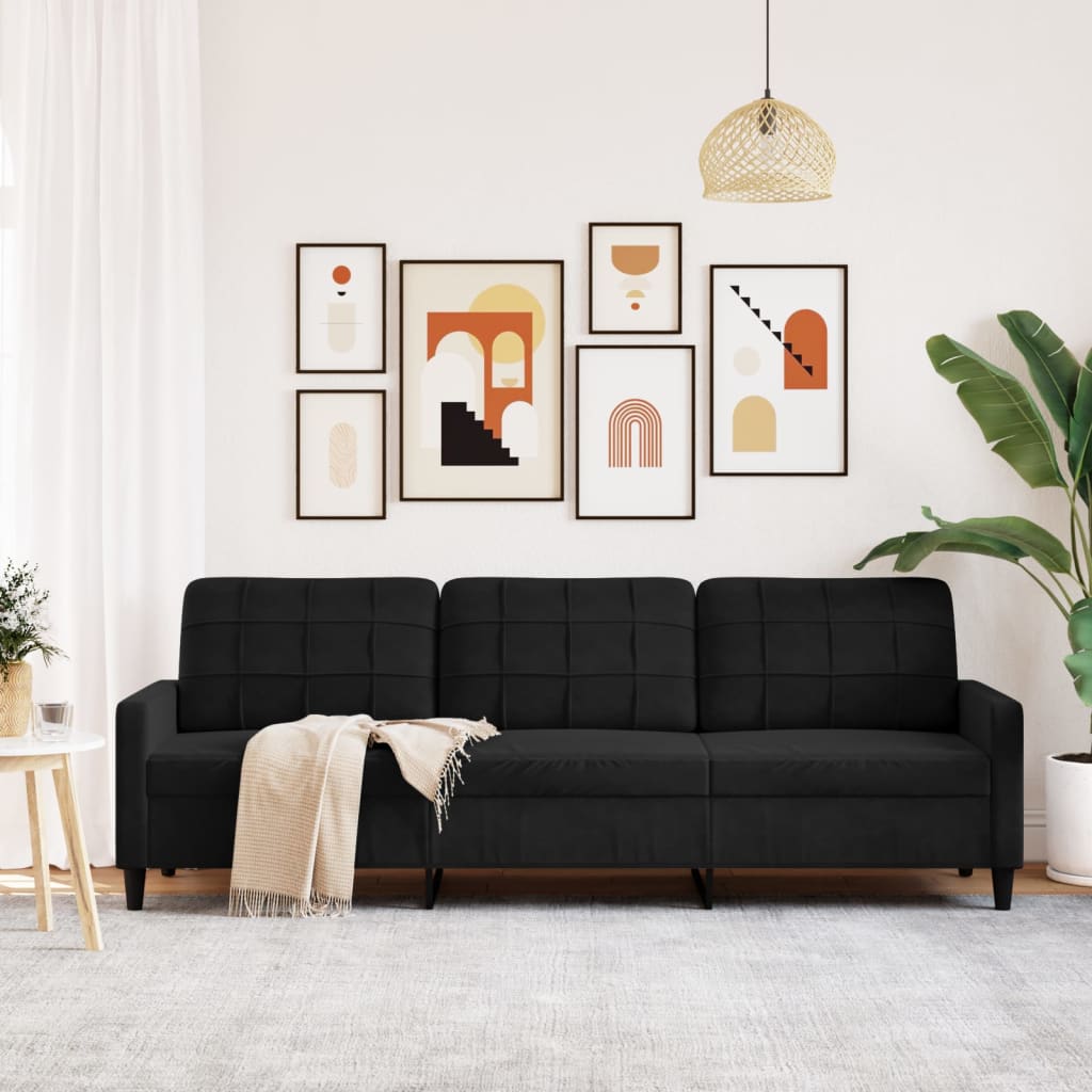 3-seater sofa 210 cm black velvet