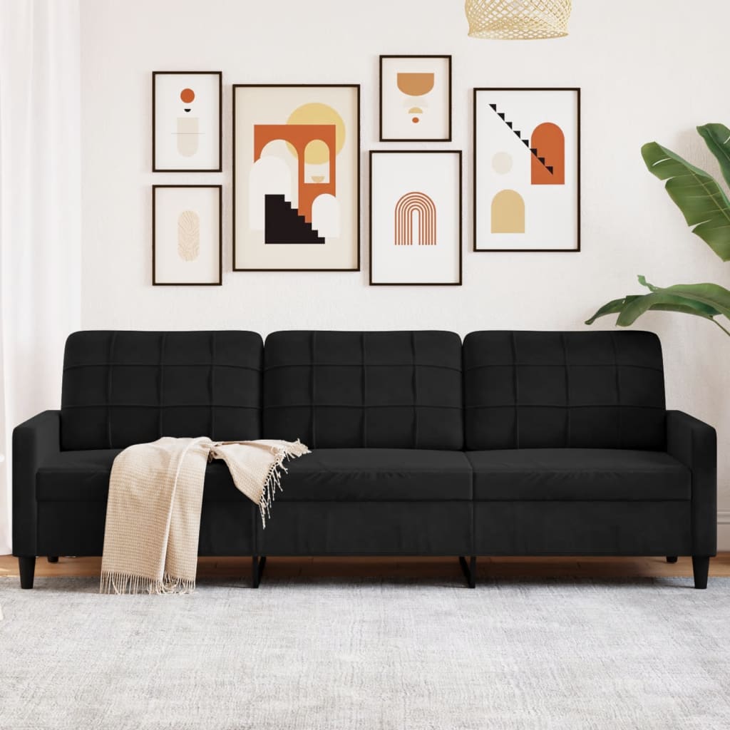 3-seater sofa 210 cm black velvet