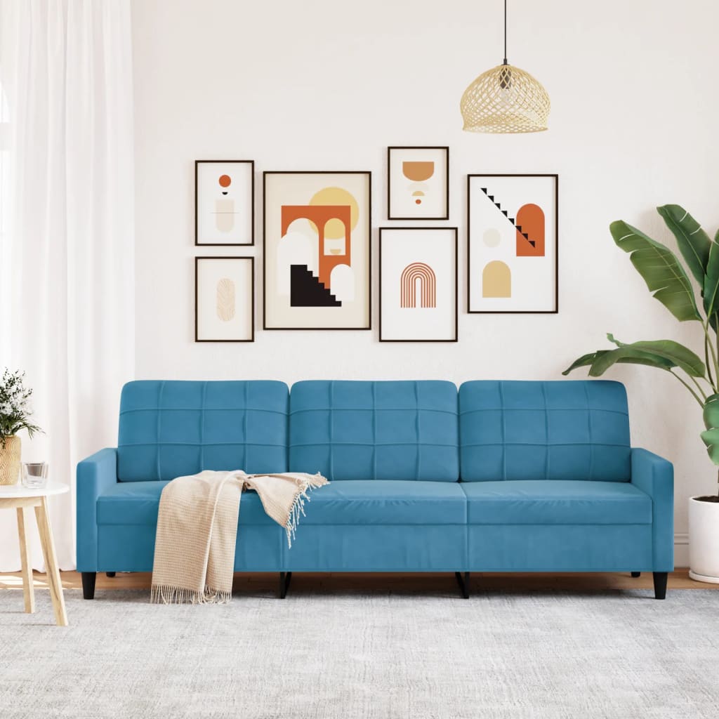 3-seater sofa 210 cm blue velvet