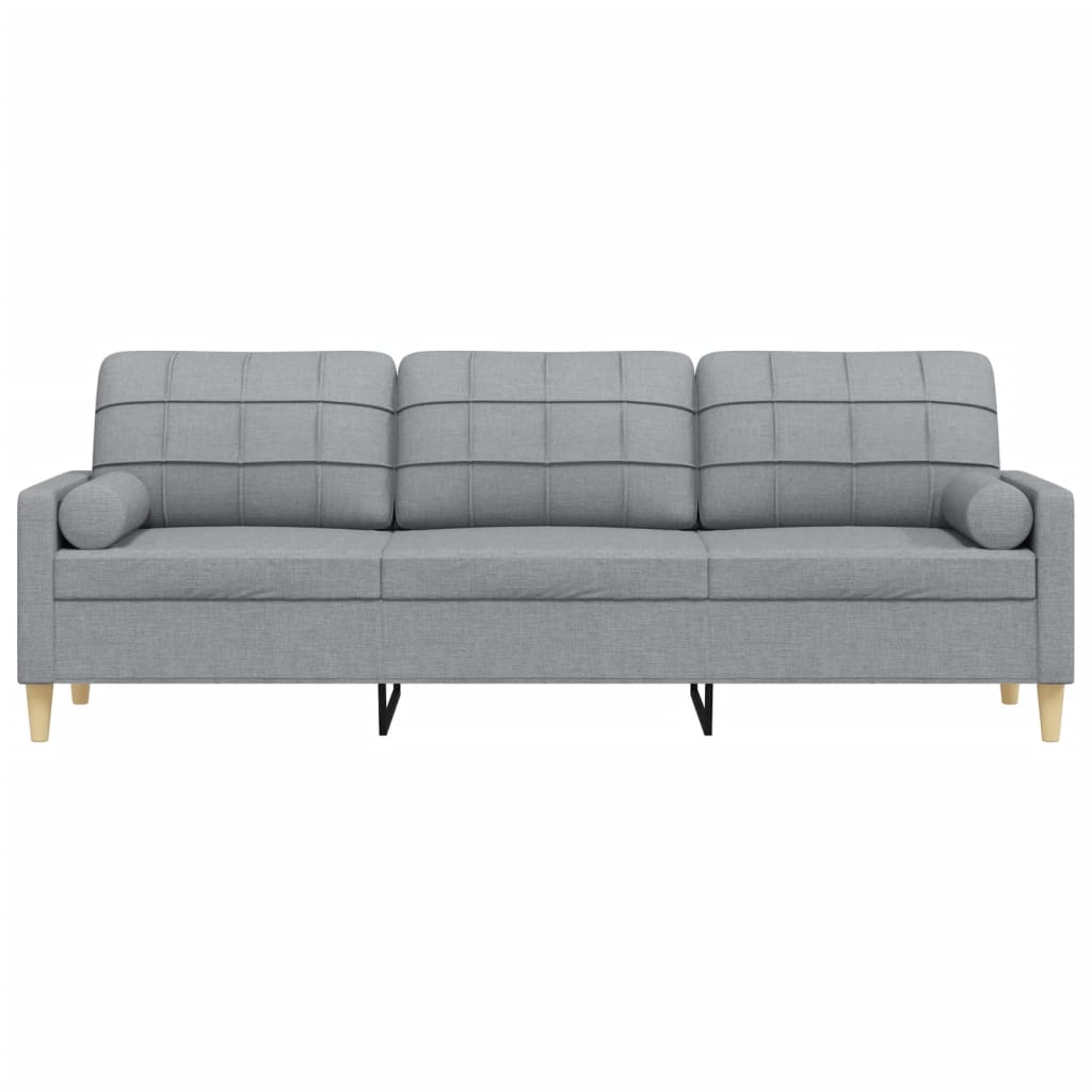 Sofá 3 lug. c/ almofadas decorativas 210 cm tecido cinza-claro
