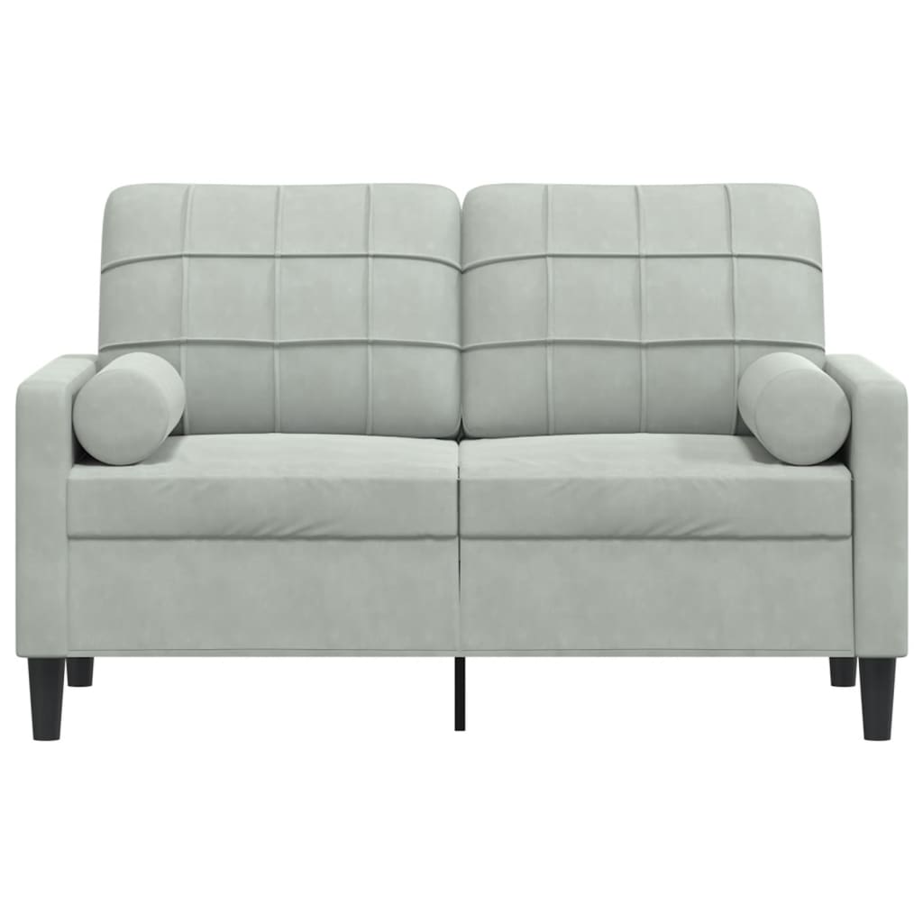 2-seater sofa + decorative cushions 120cm light grey velvet